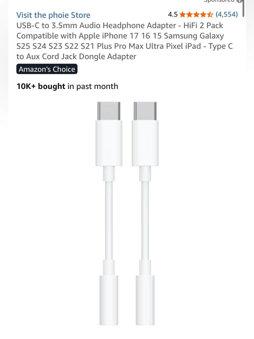 USB-C to 3.5mm Audio Adapter Pair - White